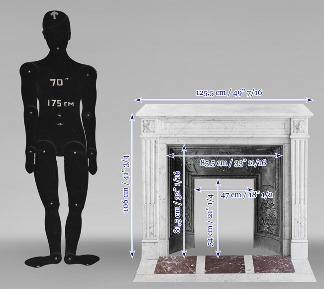 Louis XVI style fireplace with molded decoration, in Carrara marble-10