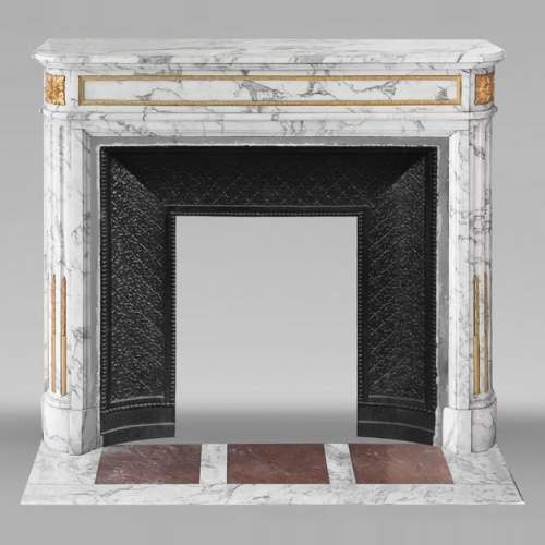 Louis XVI style fireplace in Arabescato marble, with bronze decoration