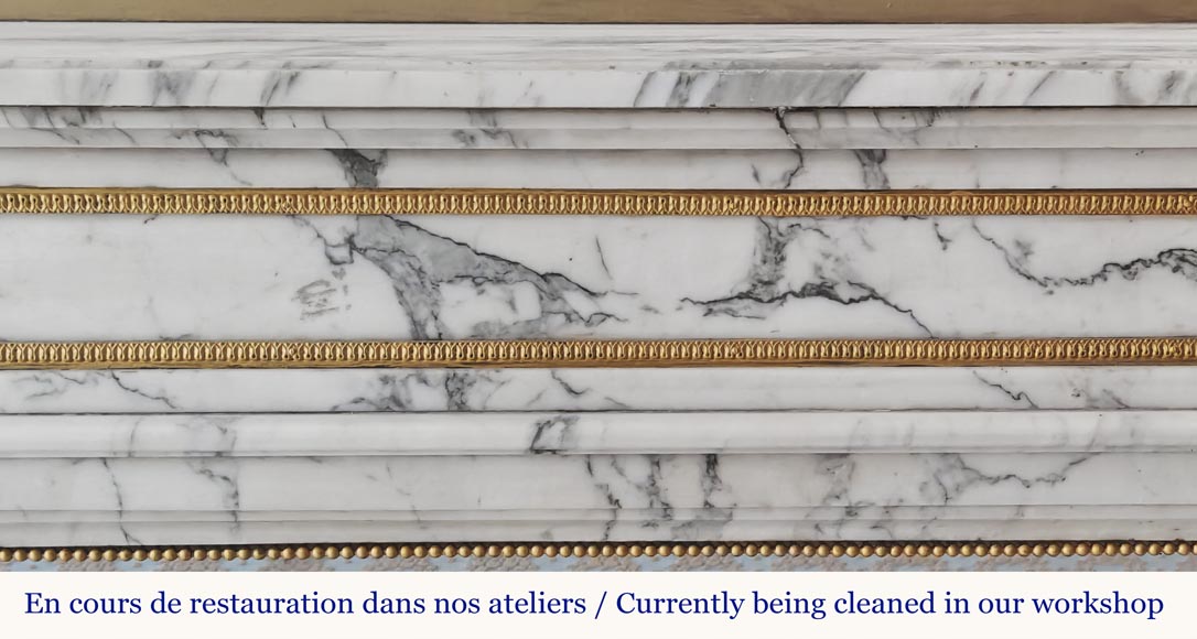 Louis XVI style fireplace in Arabescato marble, with bronze decoration-1