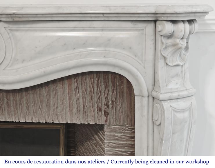 Louis XV style fireplace in Carrara marble, decorated with three shells-7
