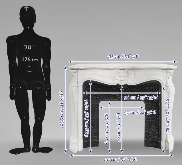 Louis XV style fireplace in Carrara marble, decorated with three shells-10