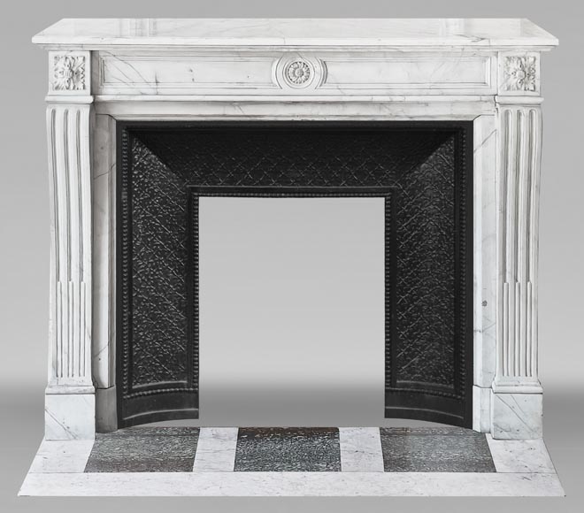 Louis XVI style fireplace in semi-statuary marble, decorated with a sunflower-0