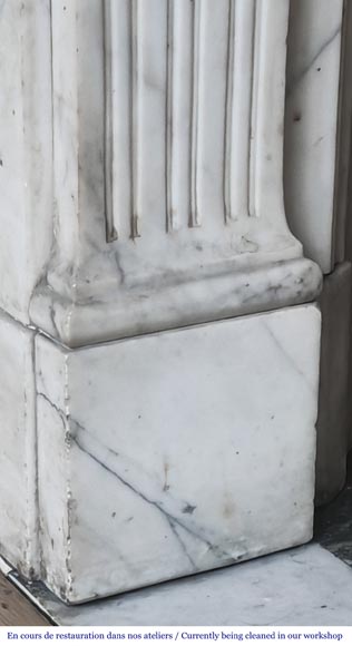 Louis XVI style fireplace in semi-statuary marble, decorated with a sunflower-4