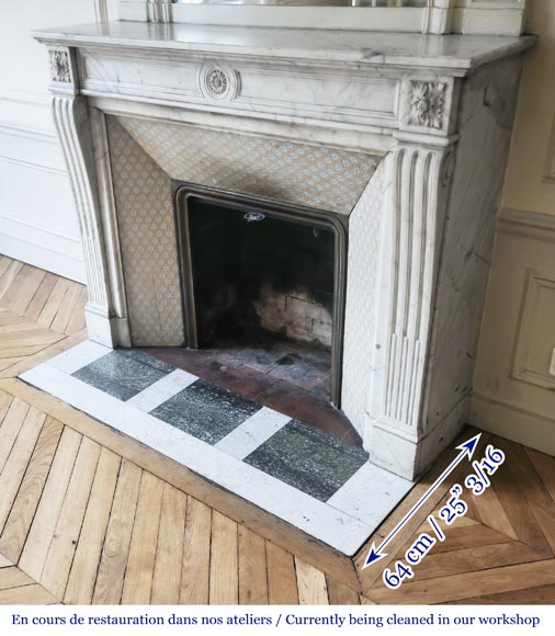 Louis XVI style fireplace in semi-statuary marble, decorated with a sunflower-5