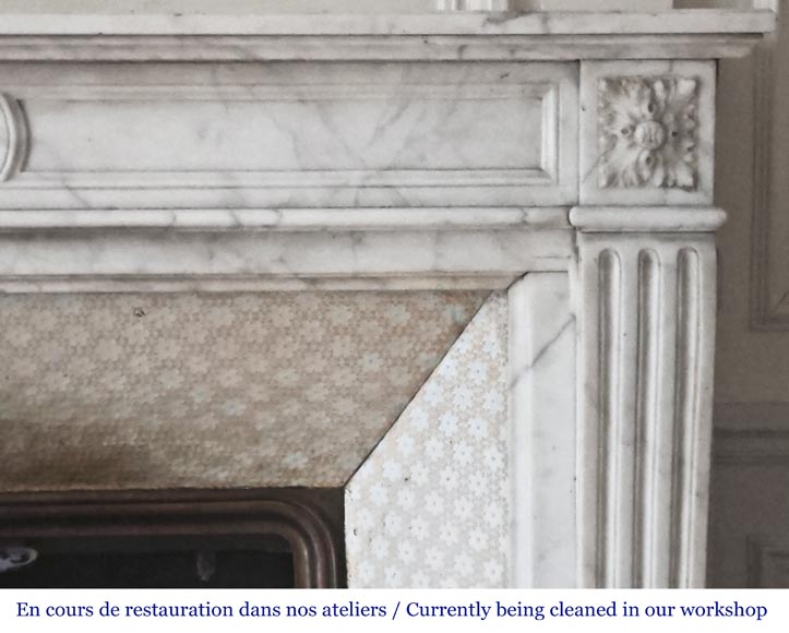 Louis XVI style fireplace in semi-statuary marble, decorated with a sunflower-6