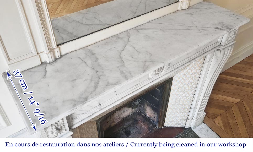 Louis XVI style fireplace in semi-statuary marble, decorated with a sunflower-9