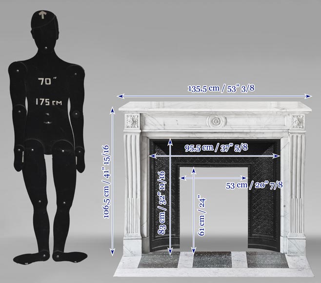 Louis XVI style fireplace in semi-statuary marble, decorated with a sunflower-10