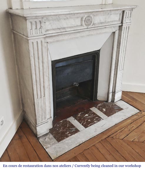 Louis XVI style fireplace adorned with a sunflower, in Carrara marble-2