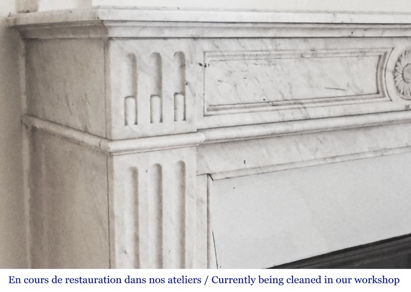 Louis XVI style fireplace adorned with a sunflower, in Carrara marble-3