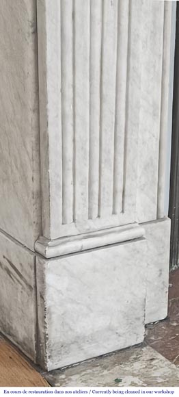 Louis XVI style fireplace adorned with a sunflower, in Carrara marble-4