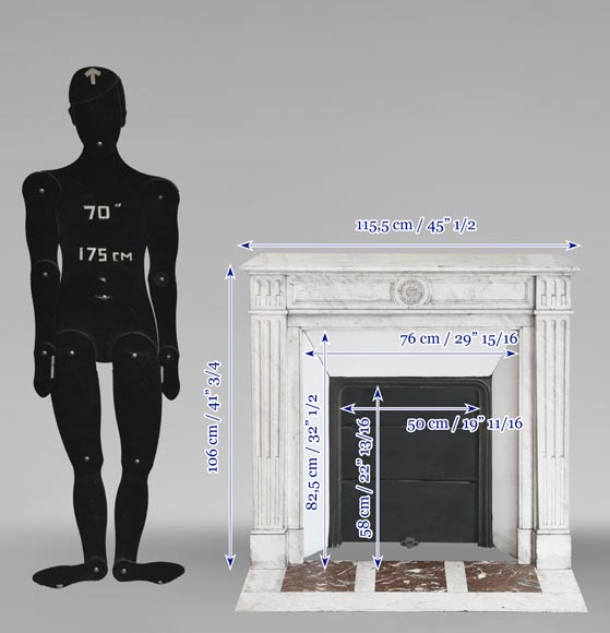 Louis XVI style fireplace adorned with a sunflower, in Carrara marble-10