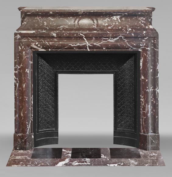 Louis XIV style fireplace with acroterion, in Northern Red marble-0