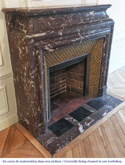 Louis XIV style fireplace with acroterion, in Northern Red marble-2