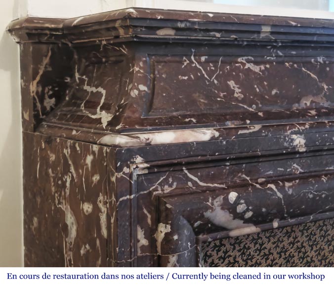 Louis XIV style fireplace with acroterion, in Northern Red marble-3