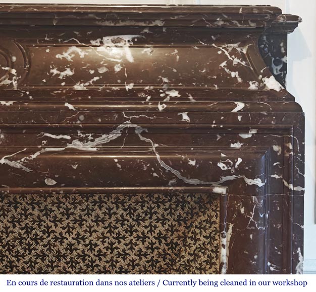 Louis XIV style fireplace with acroterion, in Northern Red marble-6