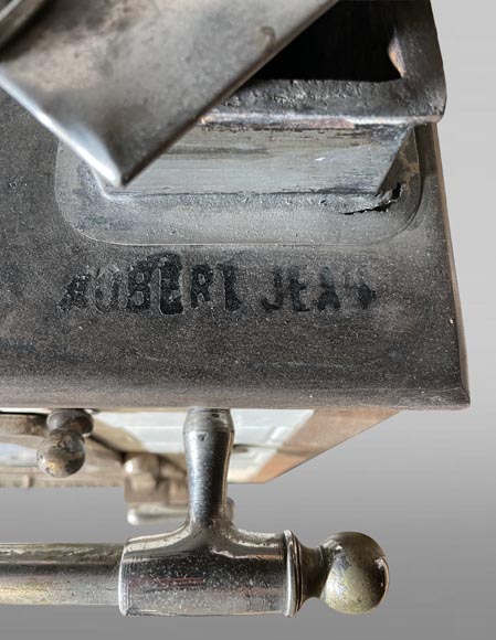 Cast-iron stove with faience imitation and snowy landscape decoration-4