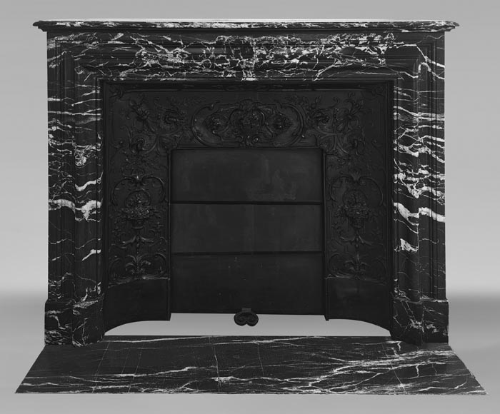 Louis XIV style fireplace in highly veined black Marquina marble Louis XIV style fireplace in highly veined black Marquina marble-0