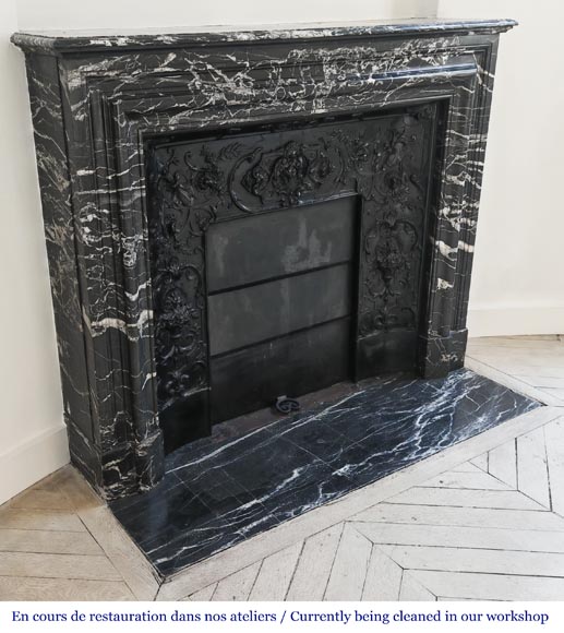 Louis XIV style fireplace in highly veined black Marquina marble Louis XIV style fireplace in highly veined black Marquina marble-2