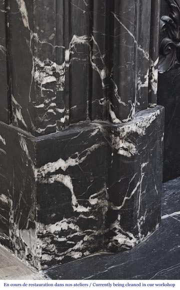 Louis XIV style fireplace in highly veined black Marquina marble Louis XIV style fireplace in highly veined black Marquina marble-4