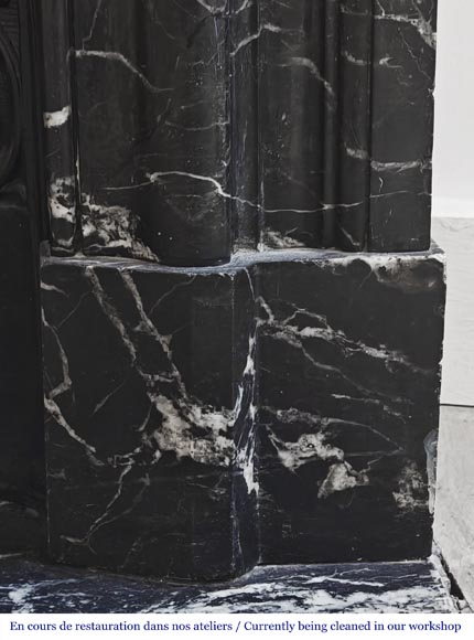 Louis XIV style fireplace in highly veined black Marquina marble Louis XIV style fireplace in highly veined black Marquina marble-7