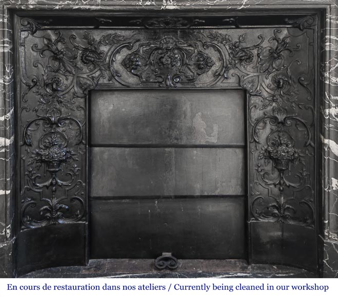 Louis XIV style fireplace in highly veined black Marquina marble Louis XIV style fireplace in highly veined black Marquina marble-8