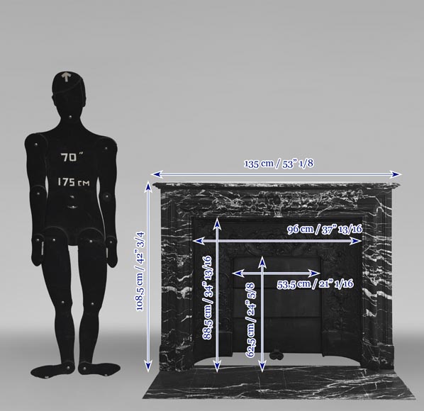 Louis XIV style fireplace in highly veined black Marquina marble Louis XIV style fireplace in highly veined black Marquina marble-12