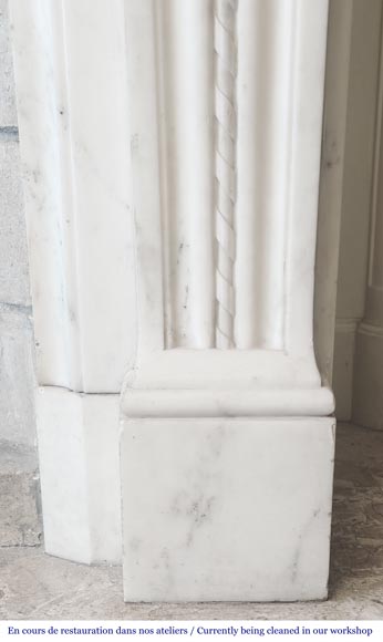 Louis XVI style fireplace decorated with macarons and pearls, in Carrara marble-9