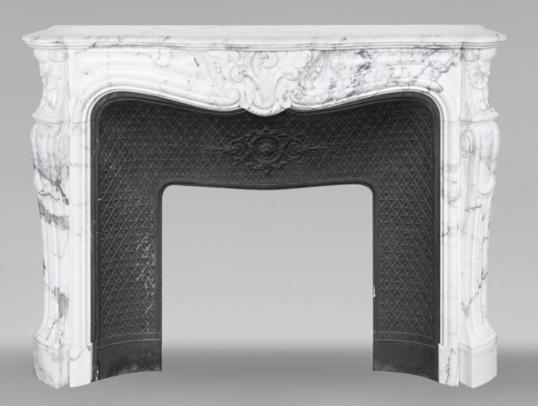 Louis XV style fireplace in Arabescato marble, decorated with an asymmetrical palmette-0