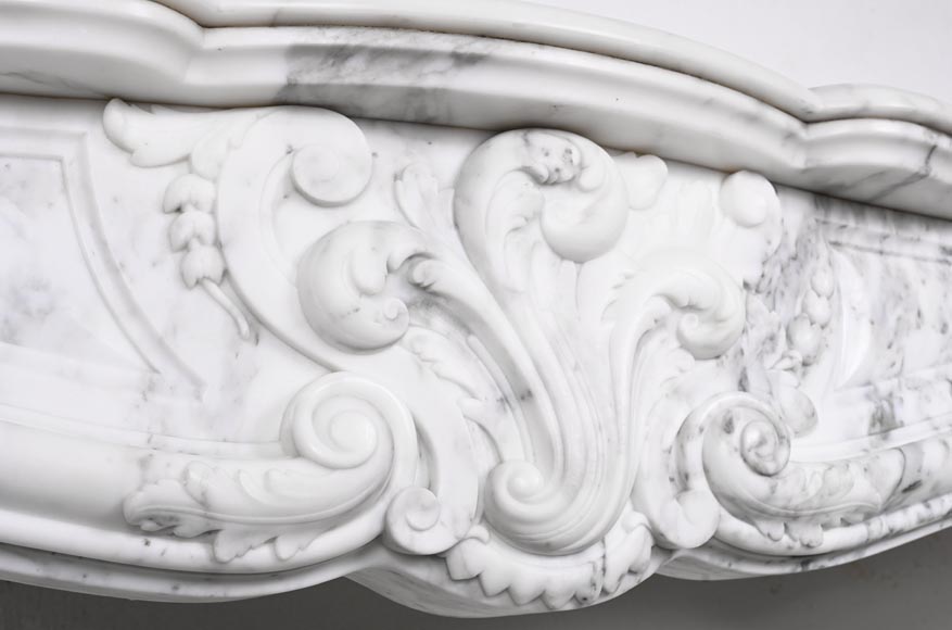Louis XV style fireplace in Arabescato marble, decorated with an asymmetrical palmette-2