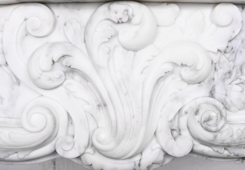 Louis XV style fireplace in Arabescato marble, decorated with an asymmetrical palmette-4