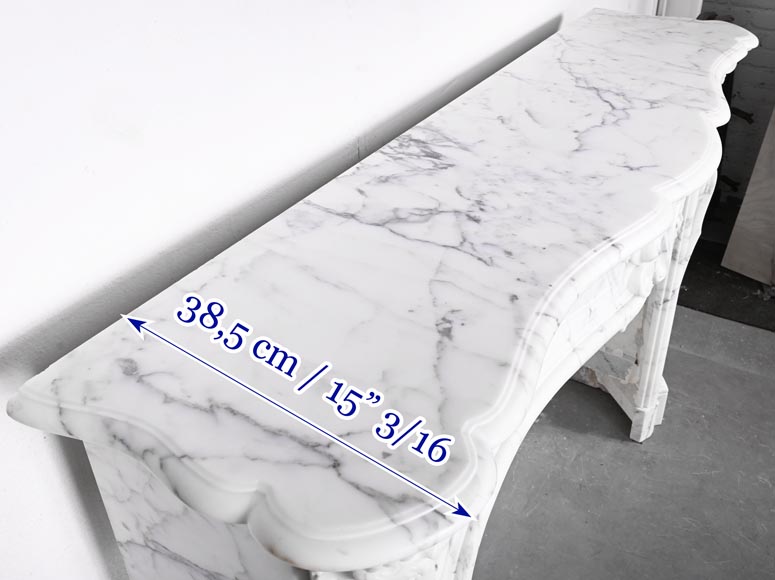 Louis XV style fireplace in Arabescato marble, decorated with an asymmetrical palmette-12