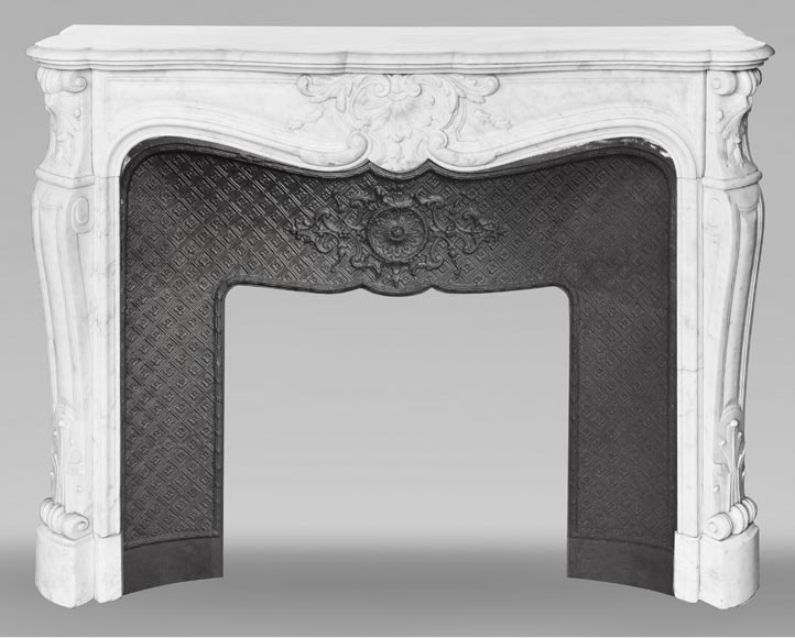 Louis XV style shell-shaped fireplace, in Carrara marble-0