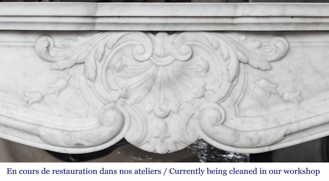 Louis XV style shell-shaped fireplace, in Carrara marble-1