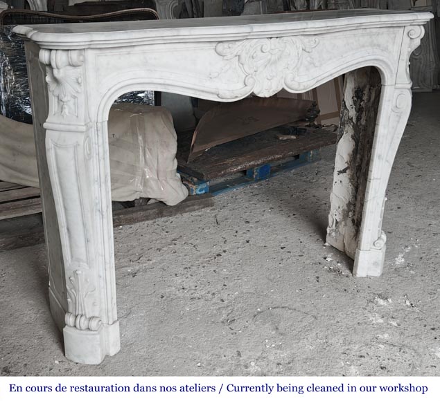 Louis XV style shell-shaped fireplace, in Carrara marble-4