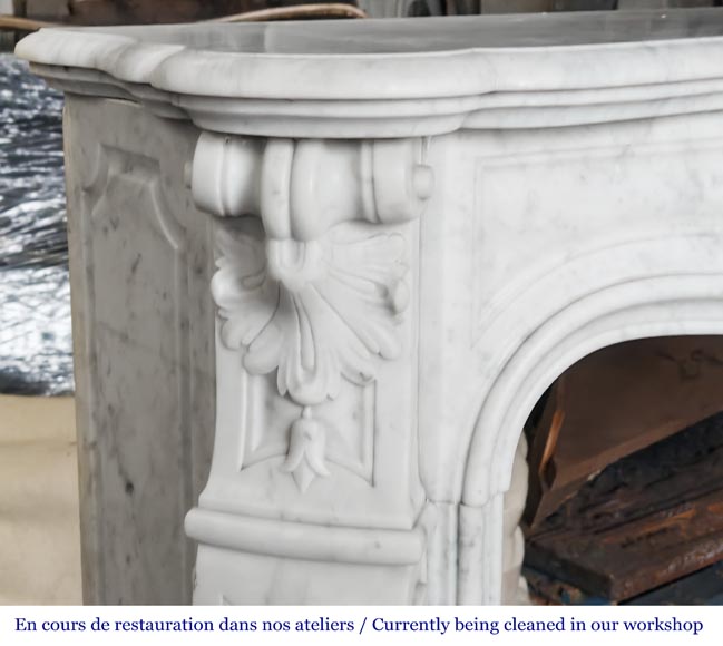 Louis XV style shell-shaped fireplace, in Carrara marble-5