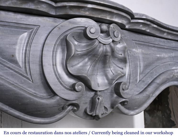 Small Louis XV style fireplace decorated with a shell, in blue Turquin marble-2