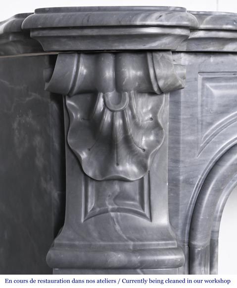 Small Louis XV style fireplace decorated with a shell, in blue Turquin marble-6