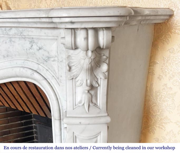 Louis XV style fireplace in Carrara marble, decorated with a shell-6