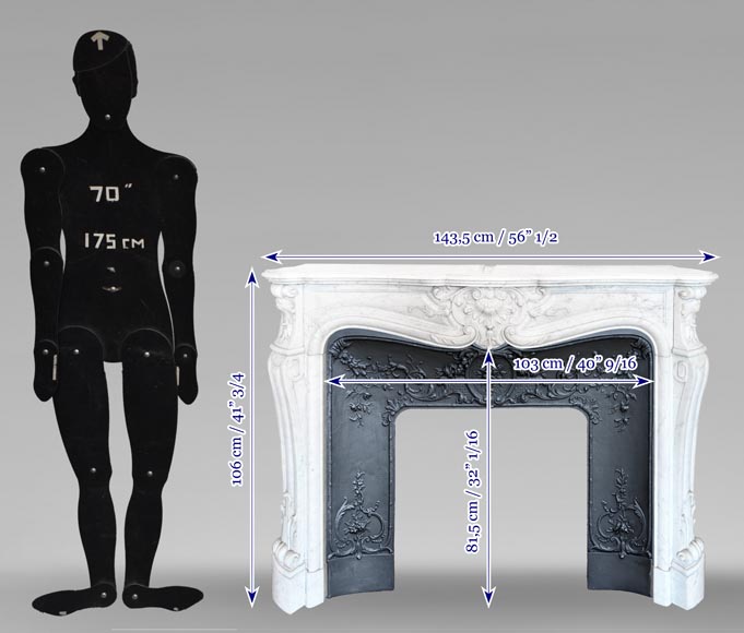 Louis XV style fireplace in Carrara marble, decorated with a shell-10