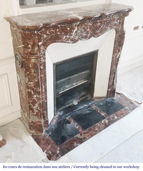 Louis XV style Pompadour model fireplace, in red northern marble-2