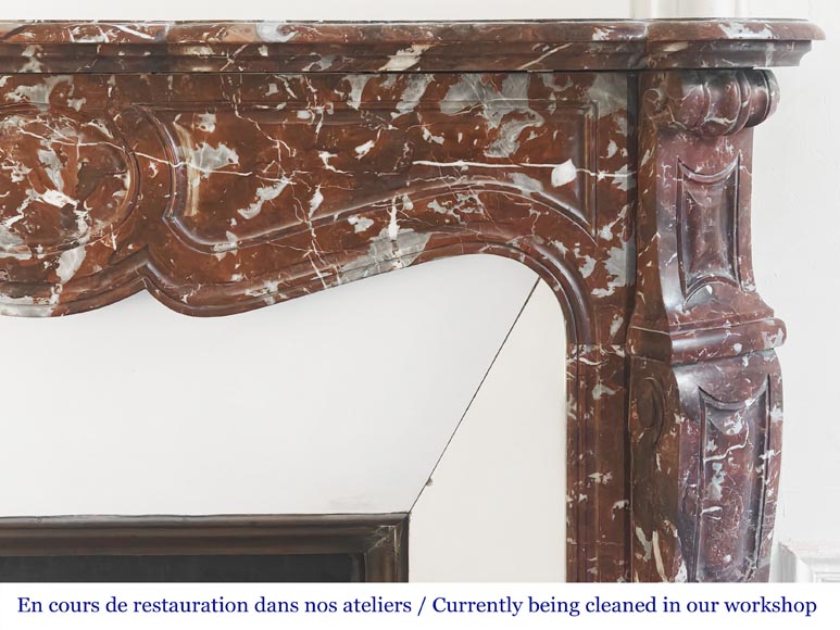 Louis XV style Pompadour model fireplace, in red northern marble-6