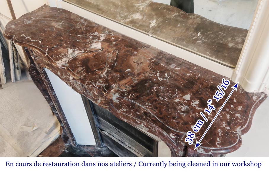 Louis XV style Pompadour model fireplace, in red northern marble-9