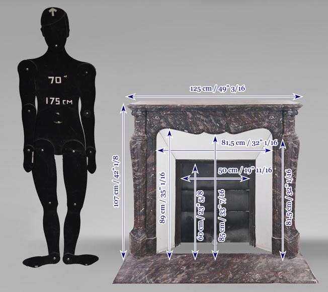 Louis XV style Pompadour model fireplace, in Bois Jourdan marble-10