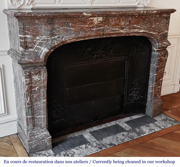 Large Regency-style fireplace in Royal Red marble-2