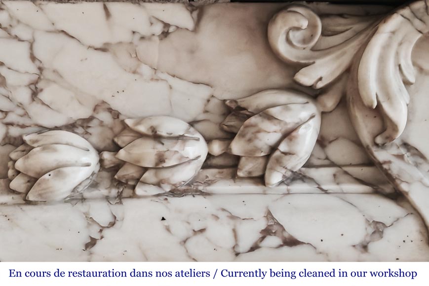 Important Regency-style fireplace adorned with a shell motif, in purple breccia marble-3