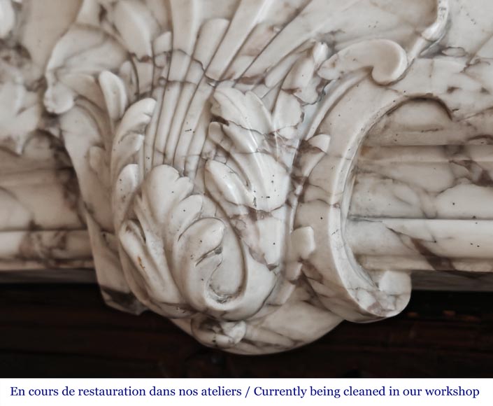 Important Regency-style fireplace adorned with a shell motif, in purple breccia marble-4