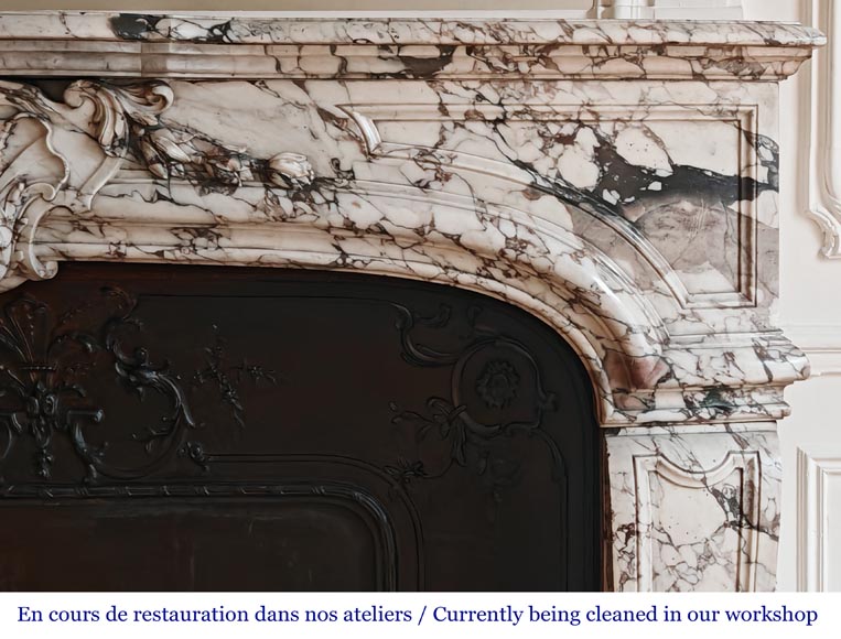 Important Regency-style fireplace adorned with a shell motif, in purple breccia marble-10