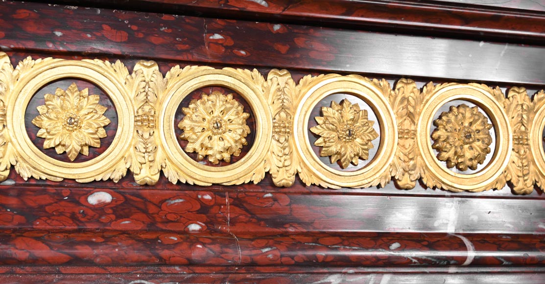 Louis XVI style fireplace in griotte red marble with gilt bronze decoration-2