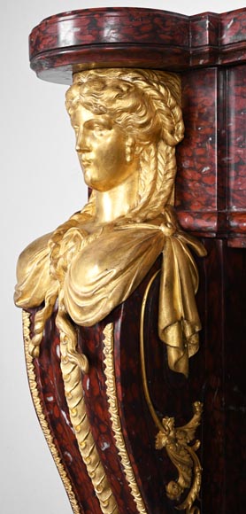 Louis XVI style fireplace in griotte red marble with gilt bronze decoration-5