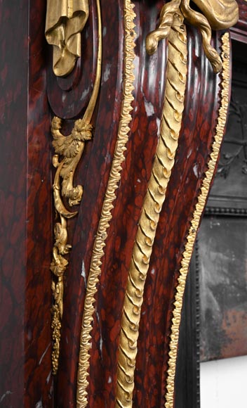 Louis XVI style fireplace in griotte red marble with gilt bronze decoration-6